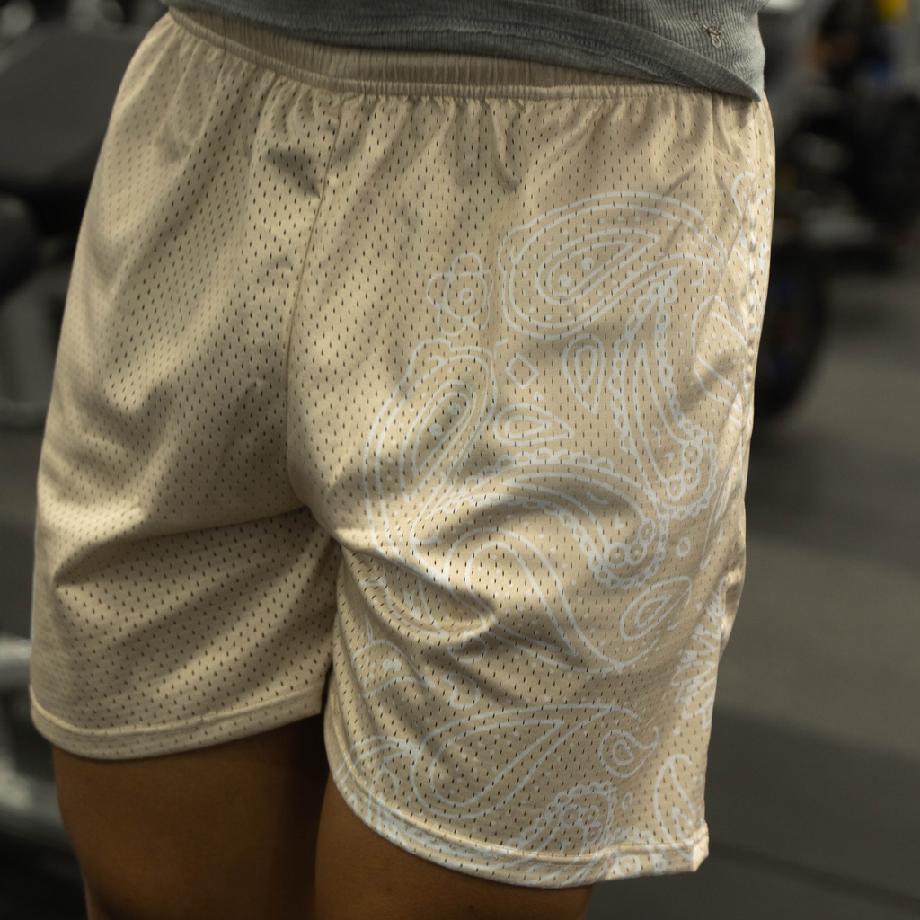 Beige Paisley Shorts